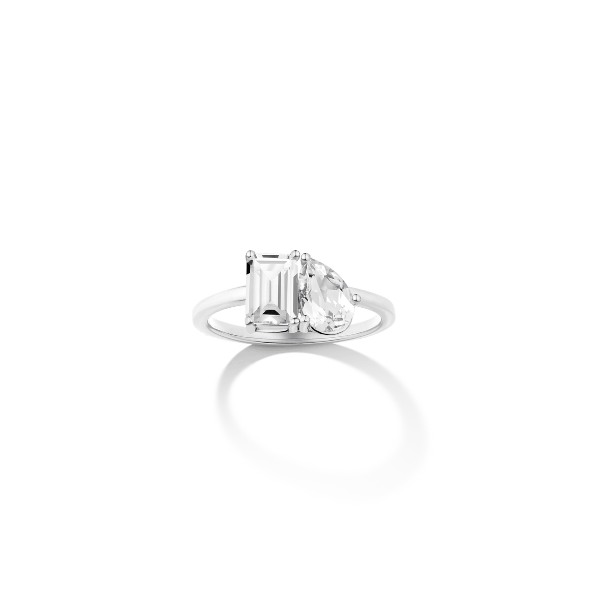 Toi et Moi Gemstone Classic Ring  - White Topaz & White Topaz 14k White Gold First