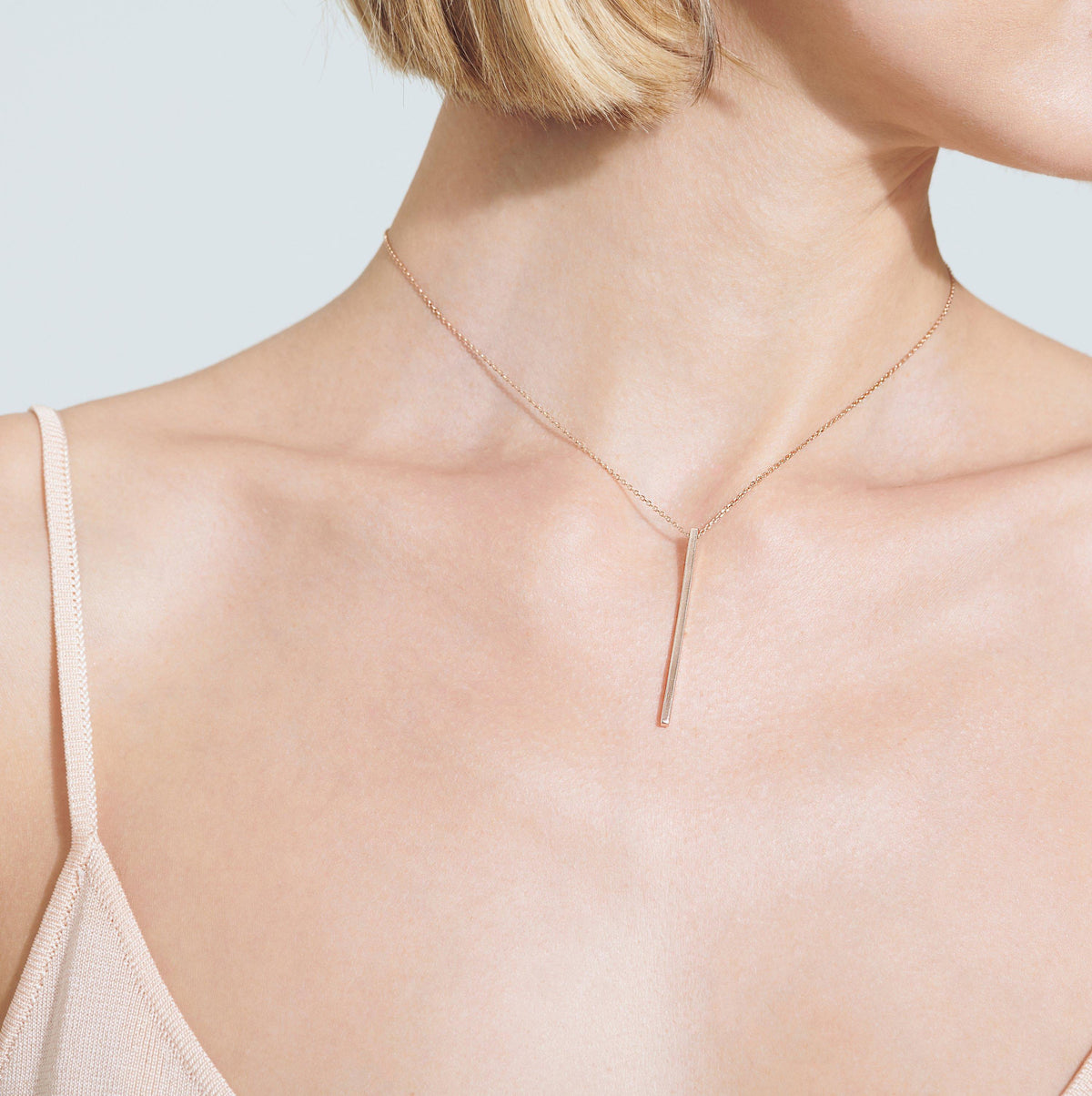 Long Gold Bar Drop Necklace