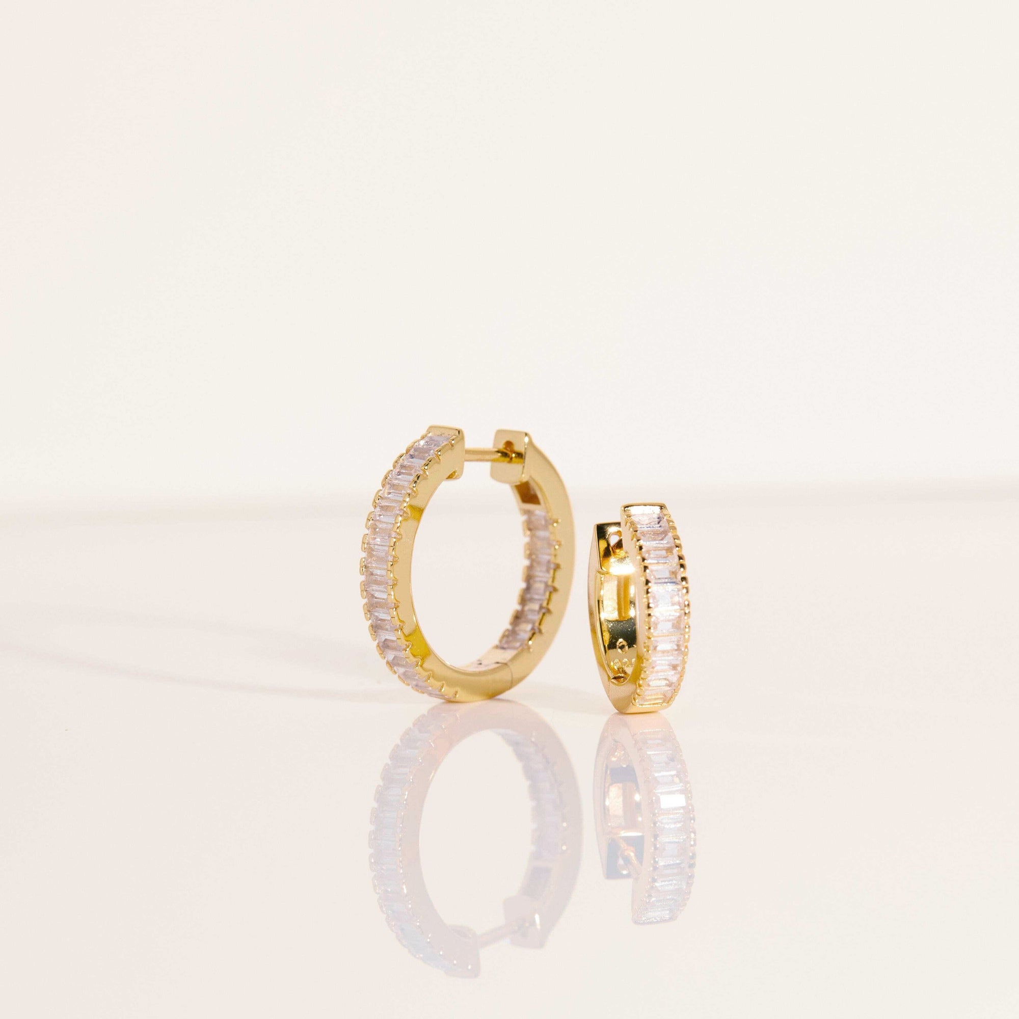 White Sapphire Baguette Hoop Earrings