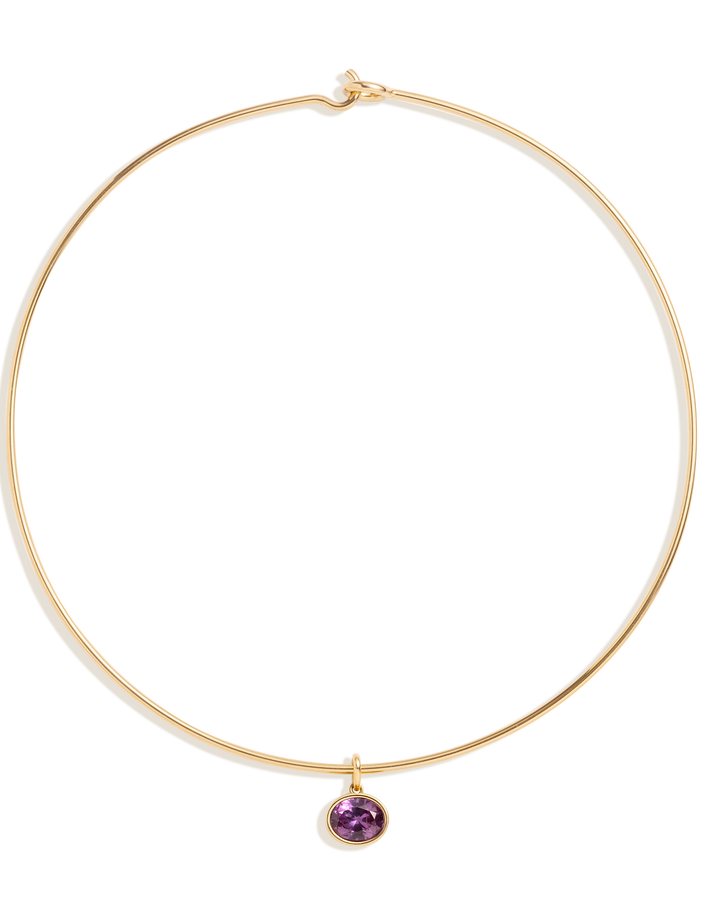 Lab Grown Amethyst Oval Pendant Collar Necklace Stainless Steel Yellow Gold 15in First