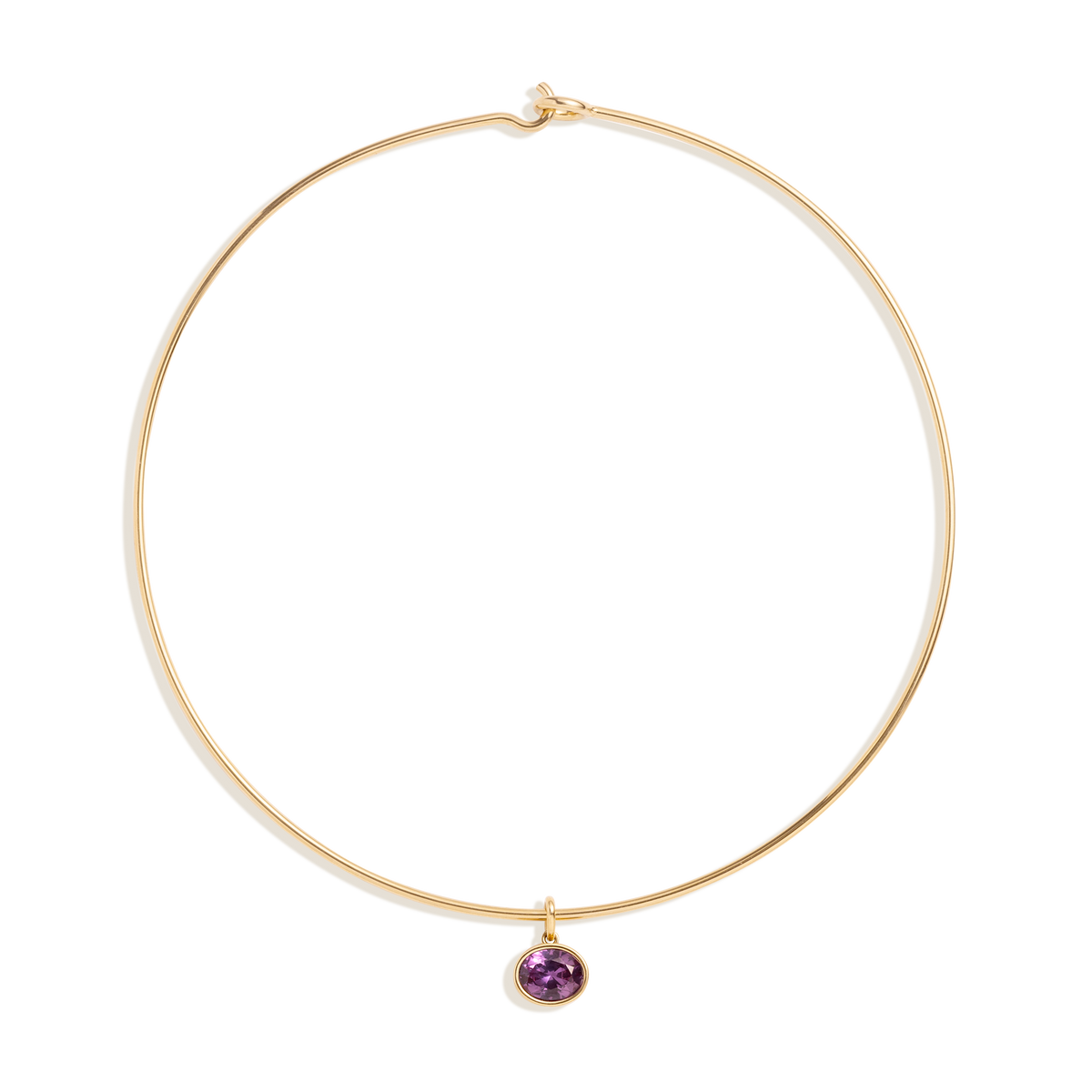 Lab Grown Amethyst Oval Pendant Collar Necklace Stainless Steel Yellow Gold 15in First