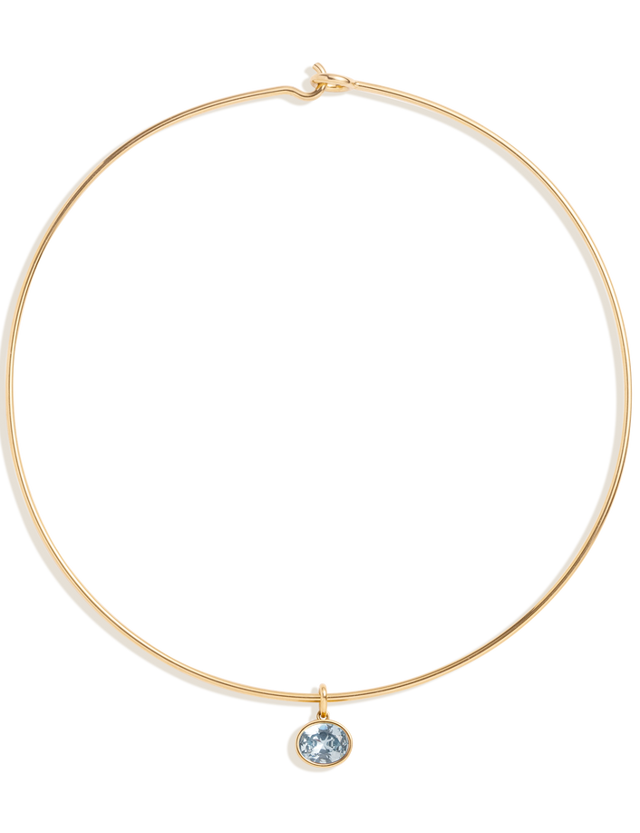 Lab Grown Aquamarine Oval Pendant Collar Necklace Stainless Steel Yellow Gold 15in First