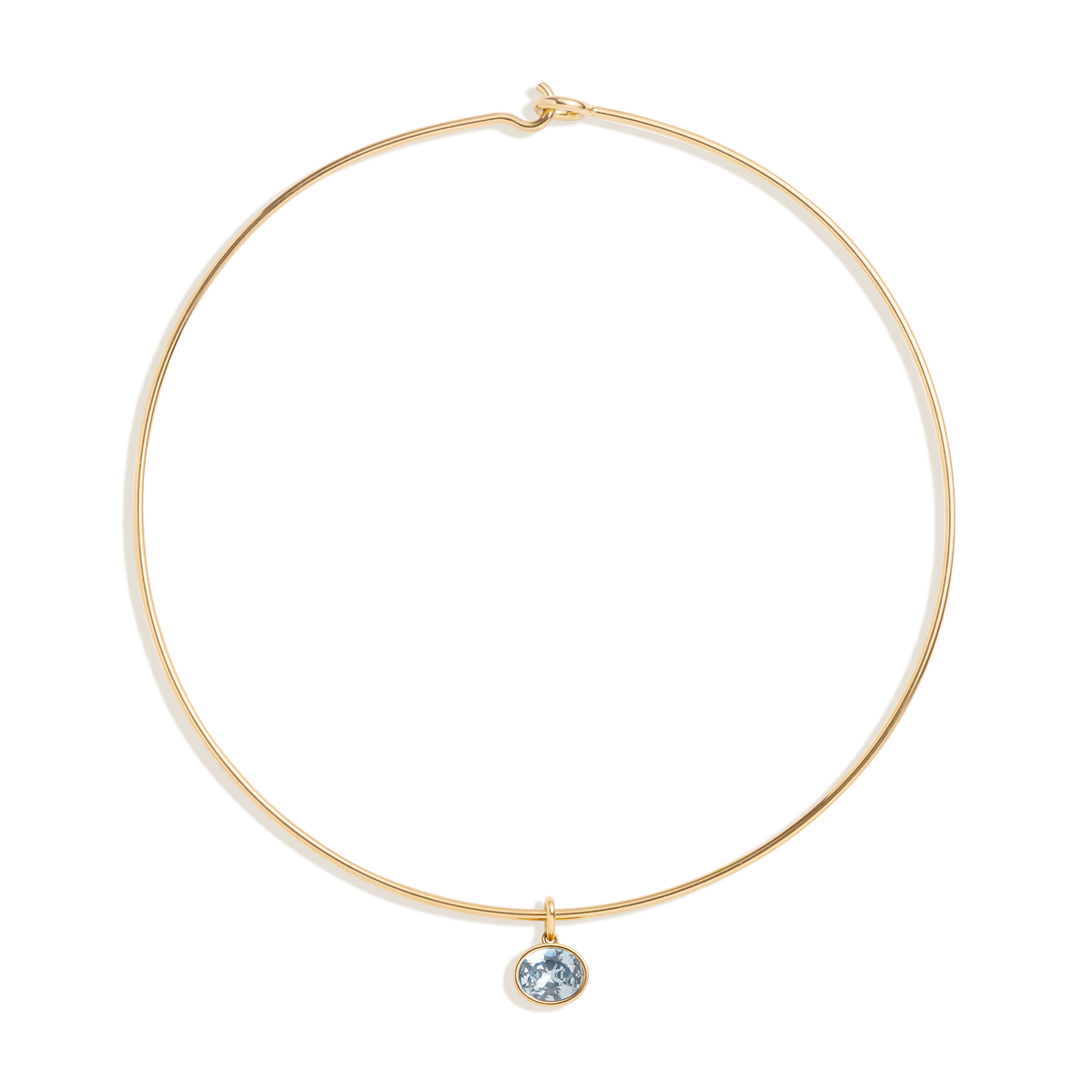 Lab Grown Aquamarine Oval Pendant Collar Necklace Stainless Steel Yellow Gold 15in First