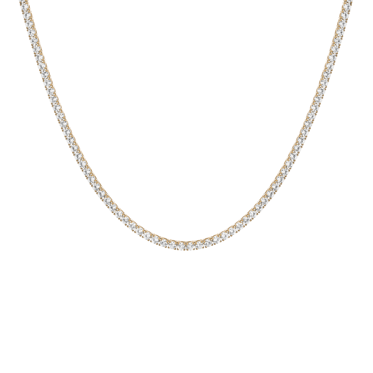 Unbreakable Lab Grown White Sapphire Tennis Necklace Stainless Steel Yellow Gold 16in First