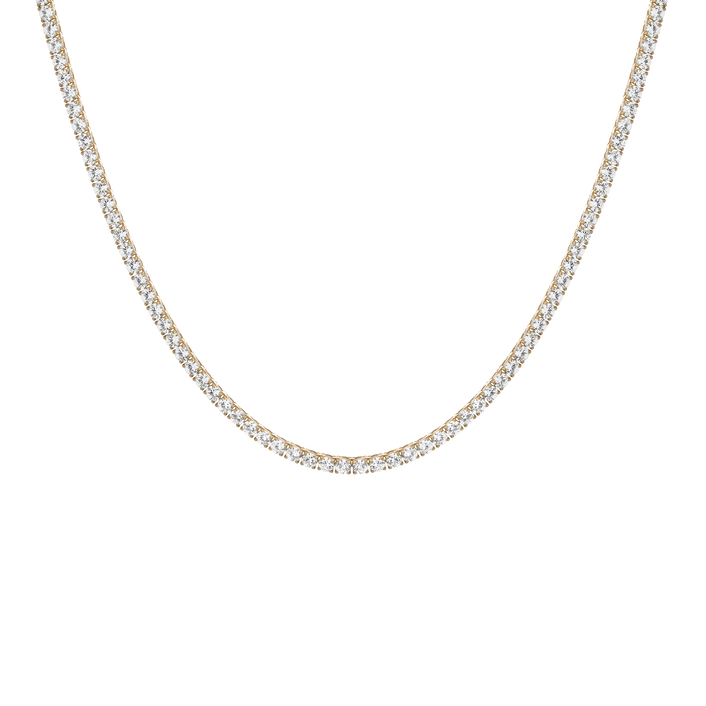 Unbreakable Lab Grown White Sapphire Tennis Necklace Stainless Steel Yellow Gold 16in First