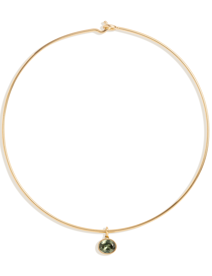 Lab Grown Green Sapphire Oval Pendant Collar Necklace Stainless Steel Yellow Gold 15in First 