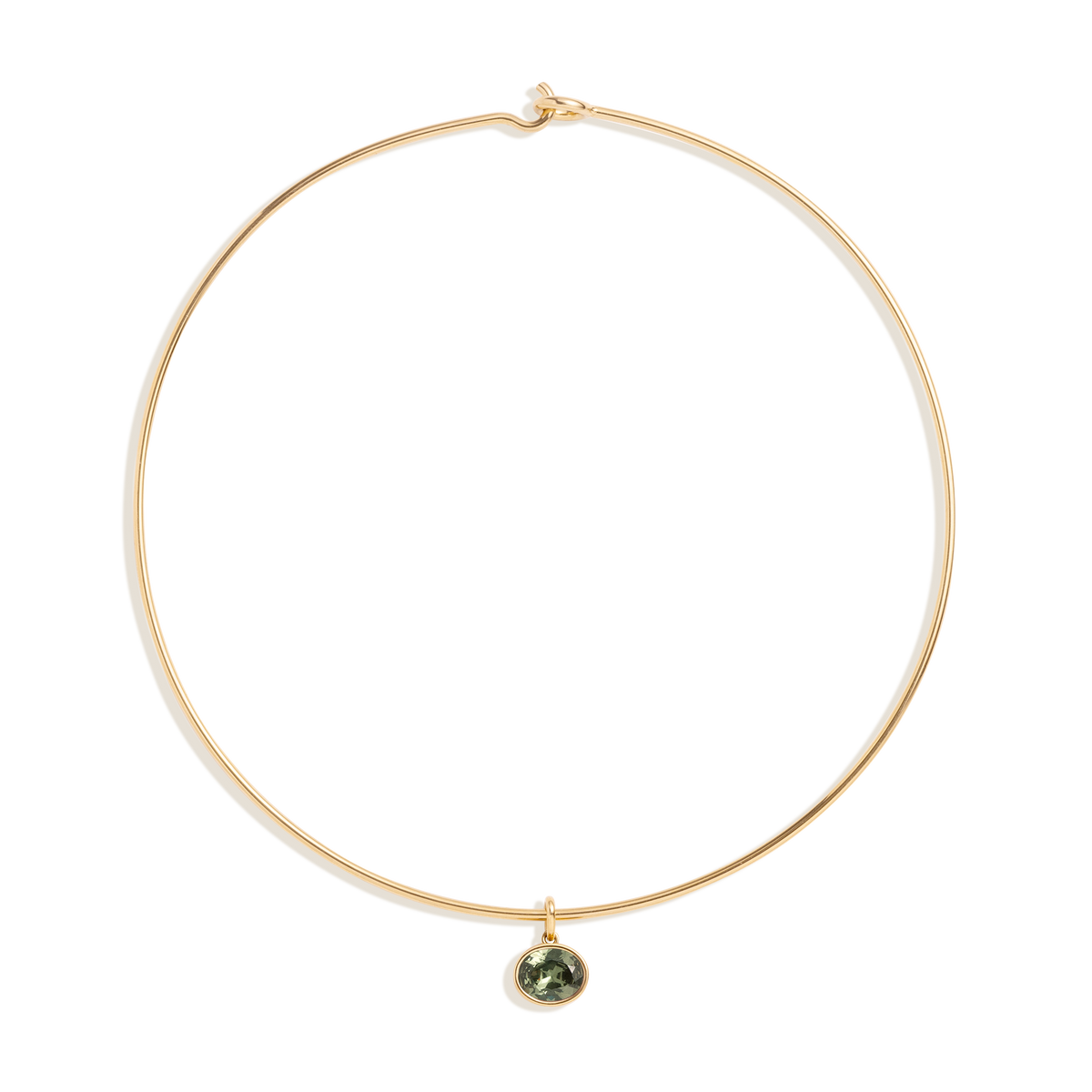 Lab Grown Green Sapphire Oval Pendant Collar Necklace Stainless Steel Yellow Gold 15in First 