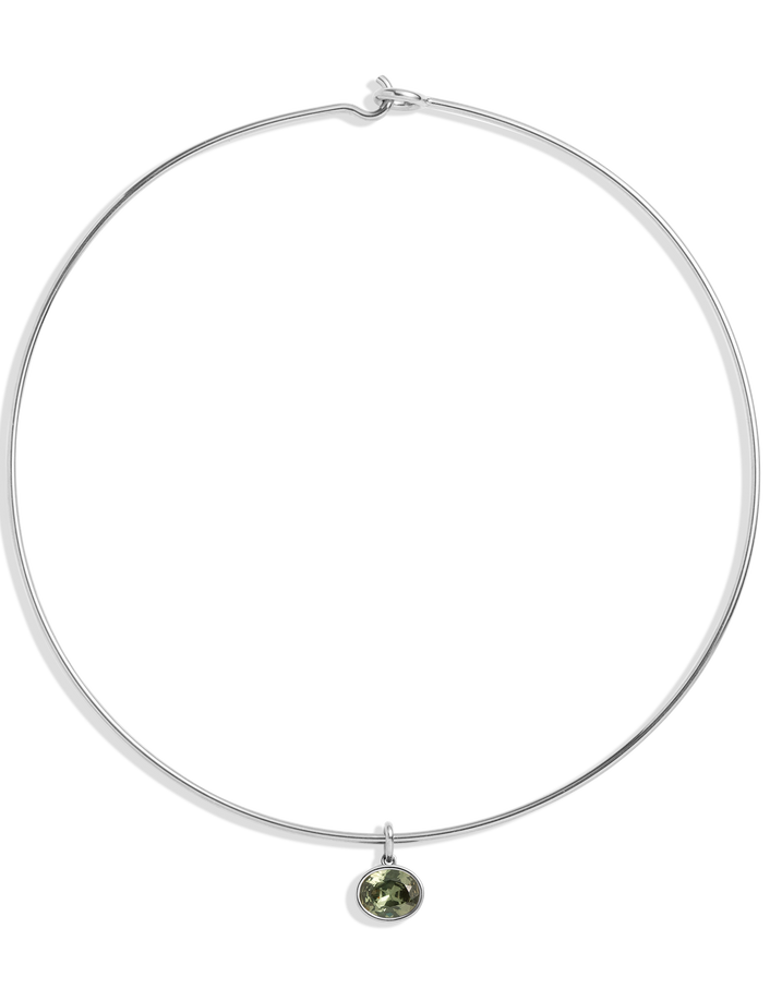 Lab Grown Green Sapphire Oval Pendant Collar Necklace Stainless Steel White Gold 15in First 