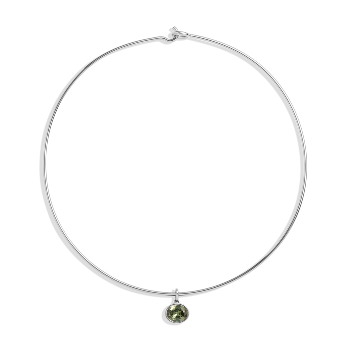 Lab Grown Green Sapphire Oval Pendant Collar Necklace Stainless Steel White Gold 15in First 