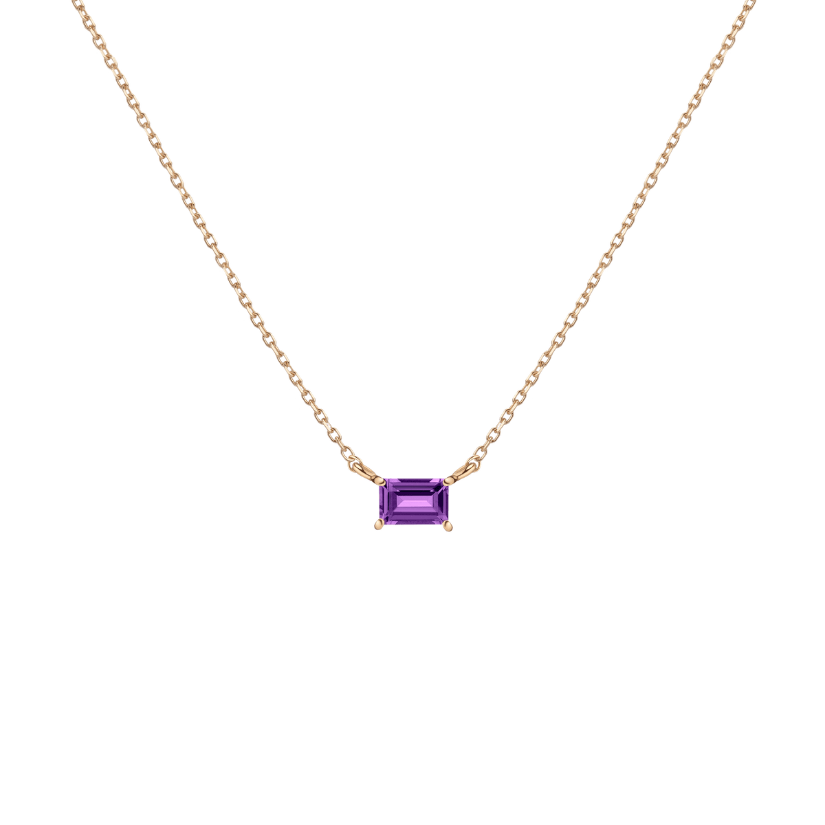 Birthstone Baguette Necklace Vermeil 14K 18K Yellow Gold Amethyst - Feb