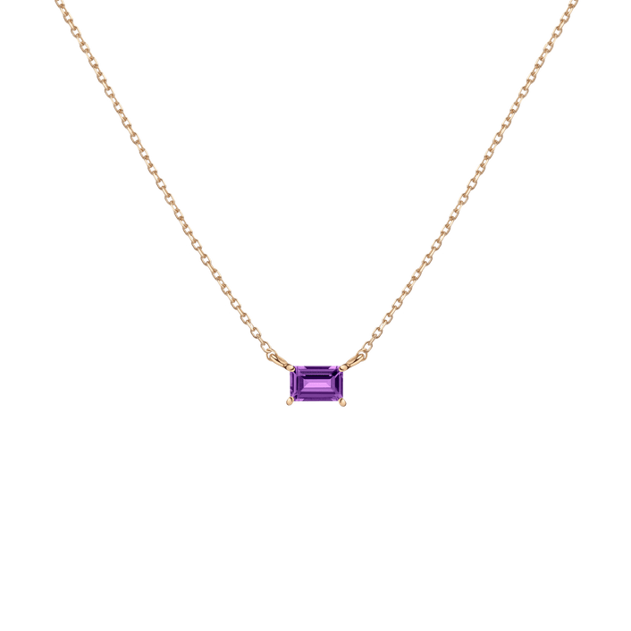 Birthstone Baguette Necklace Vermeil 14K 18K Yellow Gold Amethyst - Feb