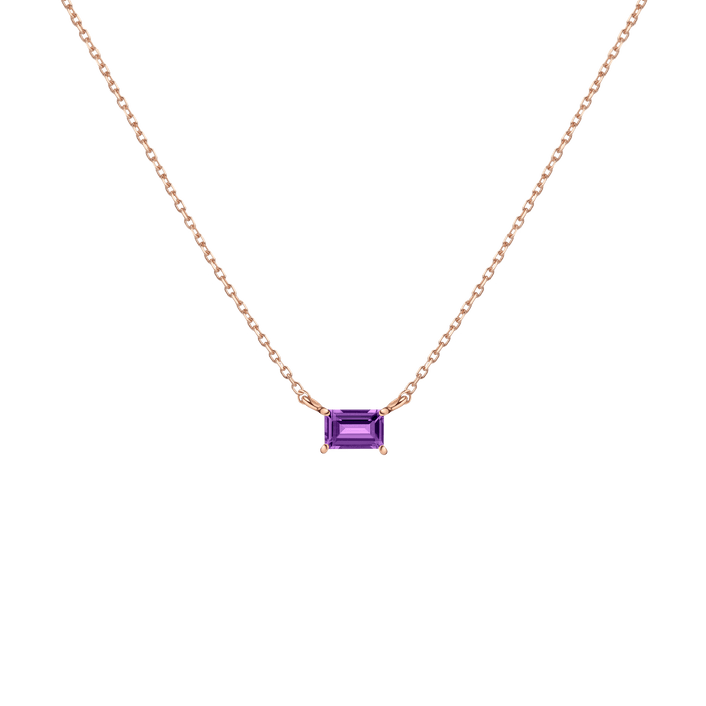 Birthstone Baguette Necklace Vermeil 14K 18K Rose Gold Amethyst - Feb