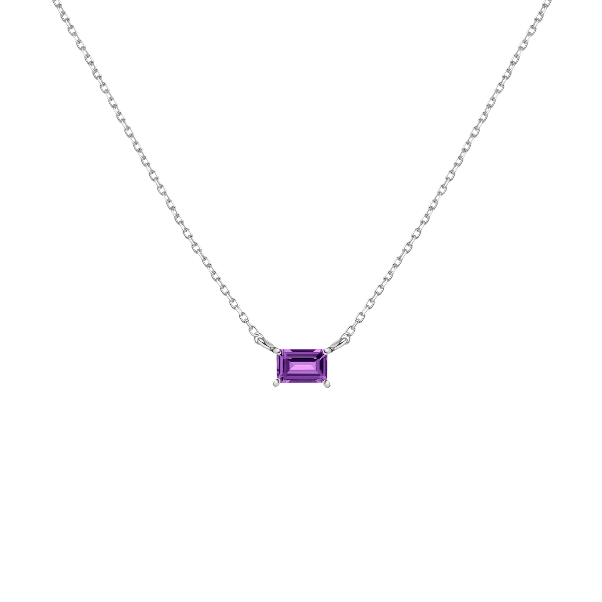 Birthstone Baguette Necklace Vermeil 14K 18K White Gold Amethyst - Feb