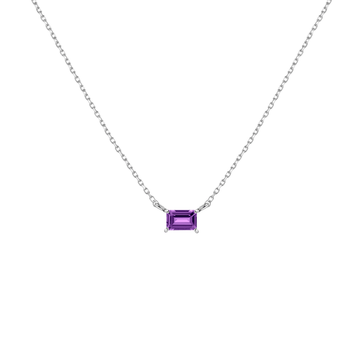 Birthstone Baguette Necklace Vermeil 14K 18K White Gold Amethyst - Feb