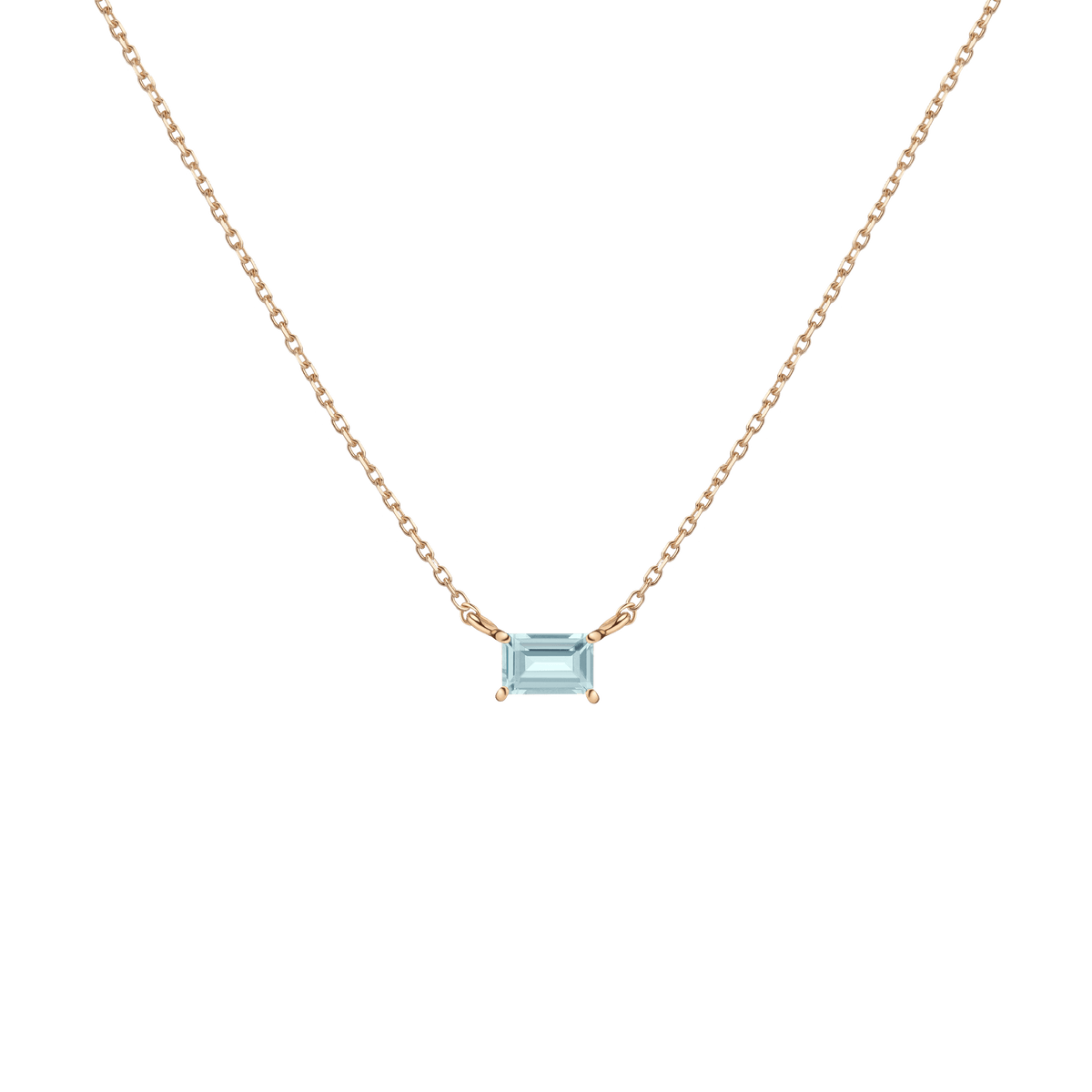 Birthstone Baguette Necklace Vermeil 14K 18K Yellow Gold Aquamarine - Mar