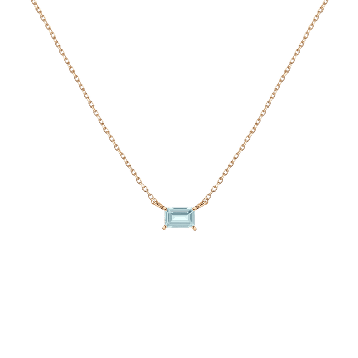 Birthstone Baguette Necklace Vermeil 14K 18K Yellow Gold Aquamarine - Mar