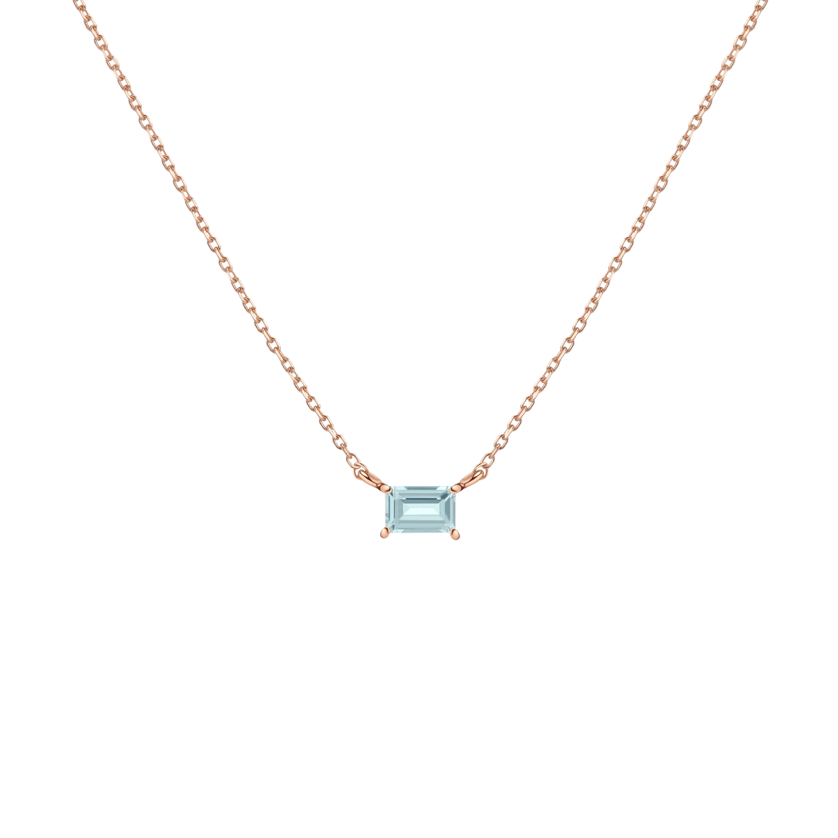 Birthstone Baguette Necklace Vermeil 14K 18K Rose Gold Aquamarine - Mar