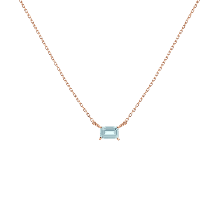 Birthstone Baguette Necklace Vermeil 14K 18K Rose Gold Aquamarine - Mar