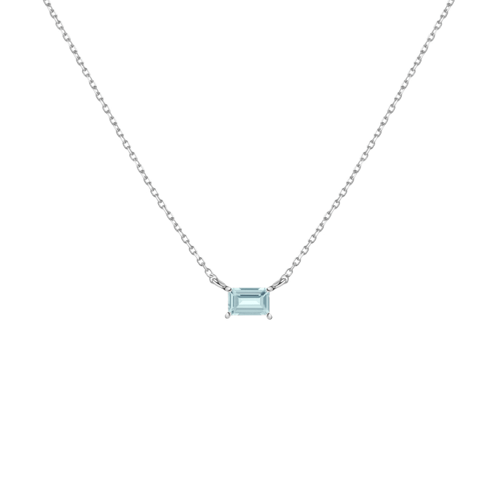 Birthstone Baguette Necklace Vermeil 14K 18K White Gold Aquamarine - Mar