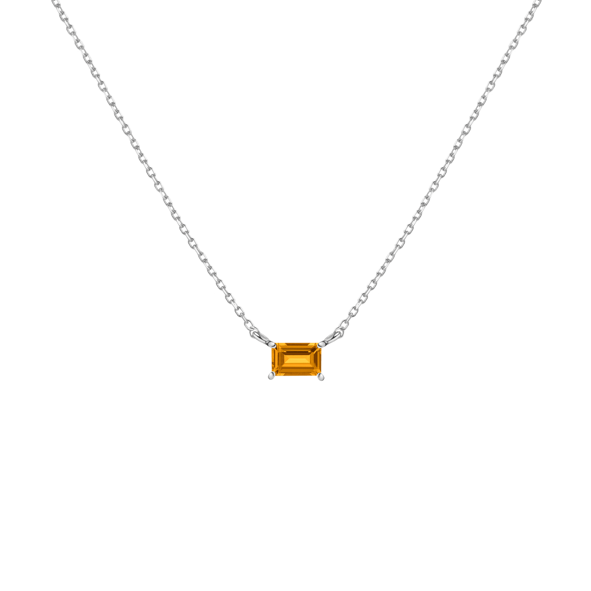 Birthstone Baguette Necklace Vermeil 14K 18K White Gold Citrine - Nov