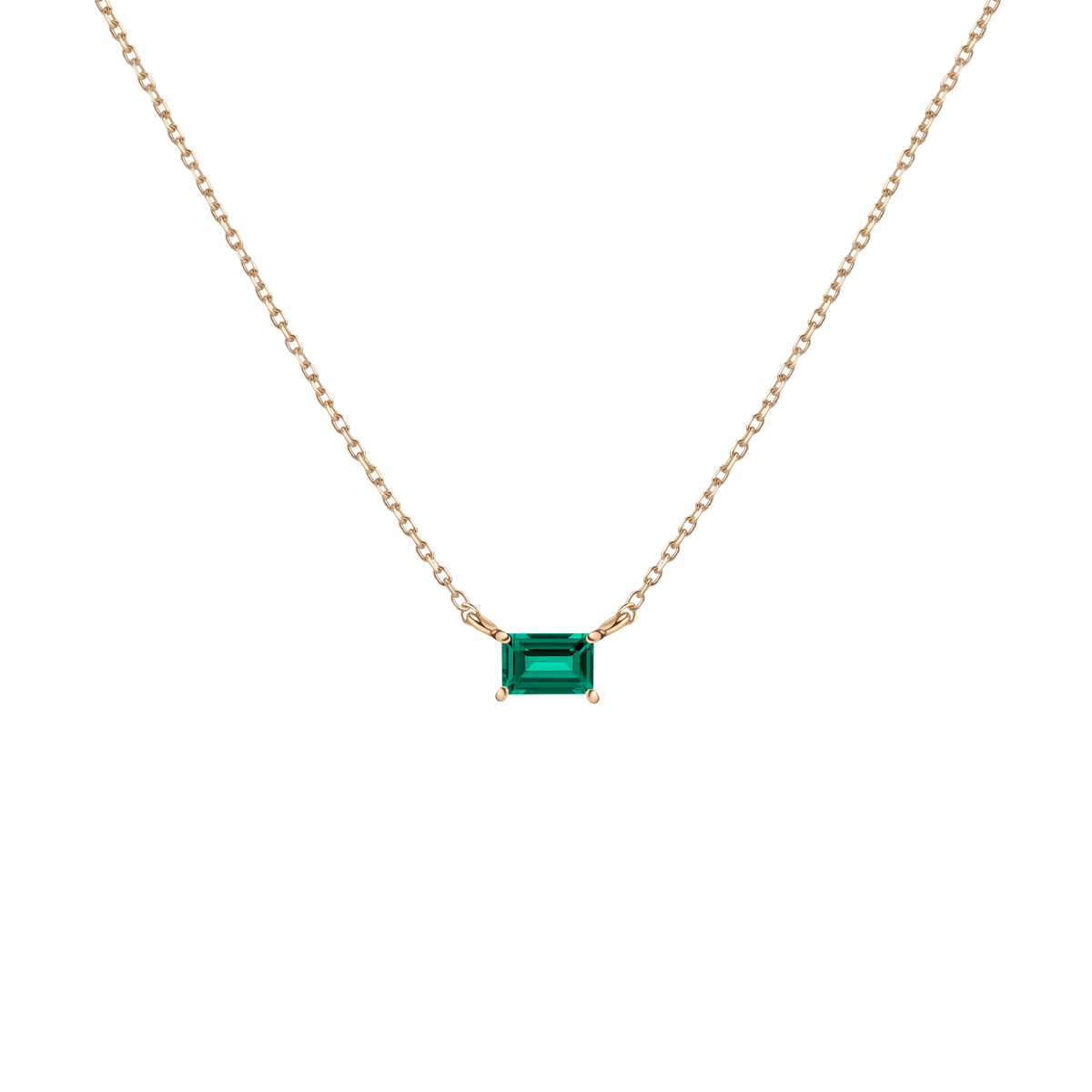 Birthstone Baguette Necklace Vermeil 14K 18K Yellow Gold Emerald - May First