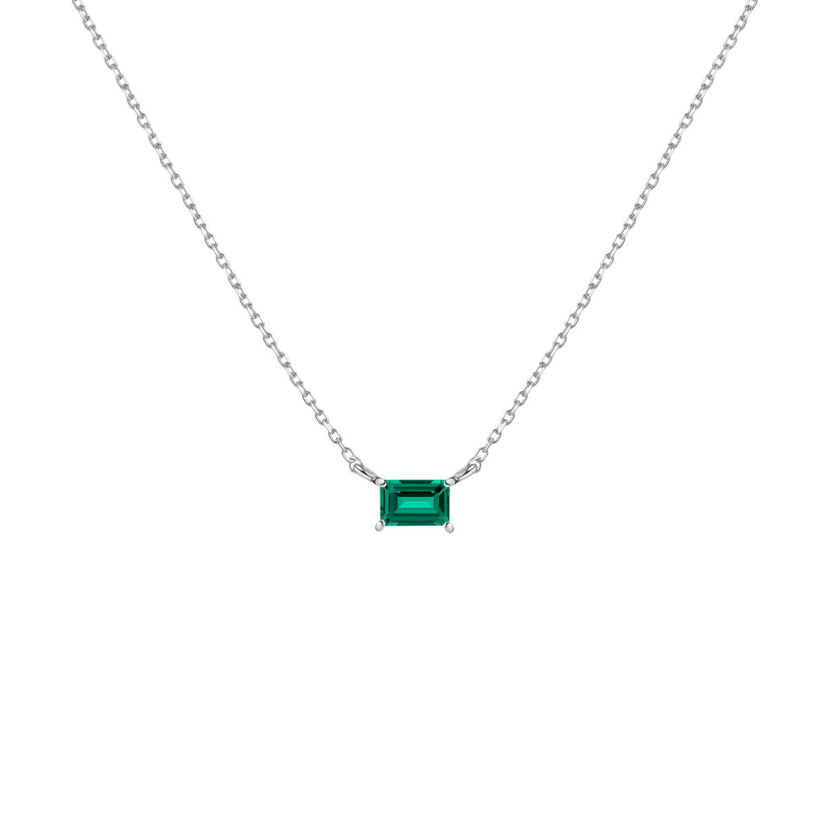 Birthstone Baguette Necklace Vermeil 14K 18K White Gold Emerald - May First