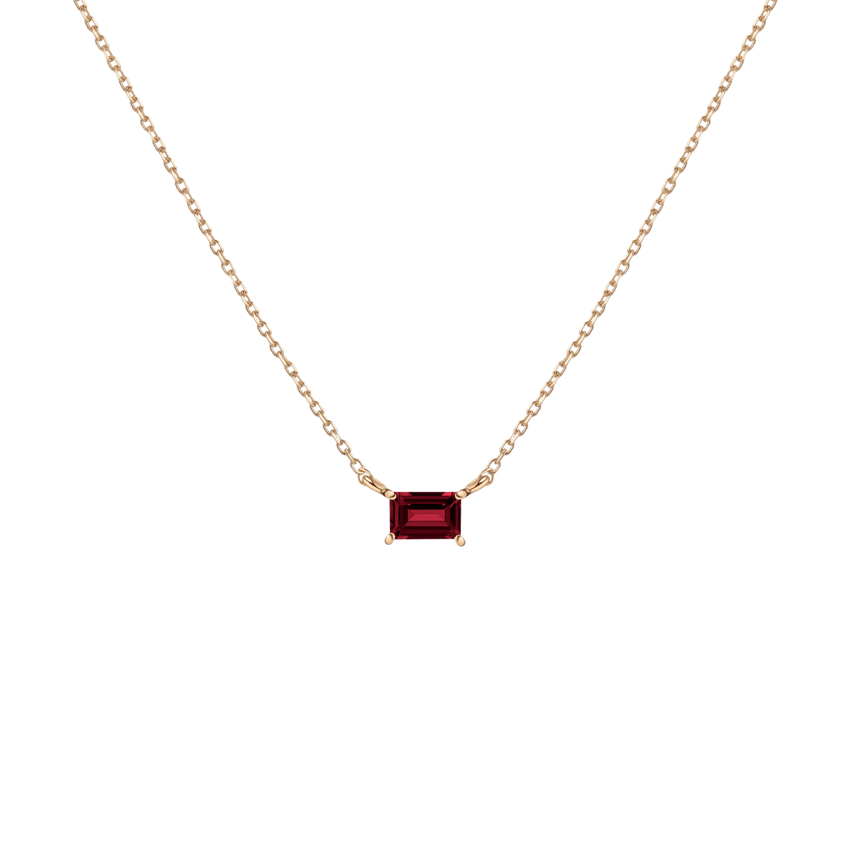 Birthstone Baguette Necklace Vermeil 14K 18K Yellow Gold Garnet - Jan