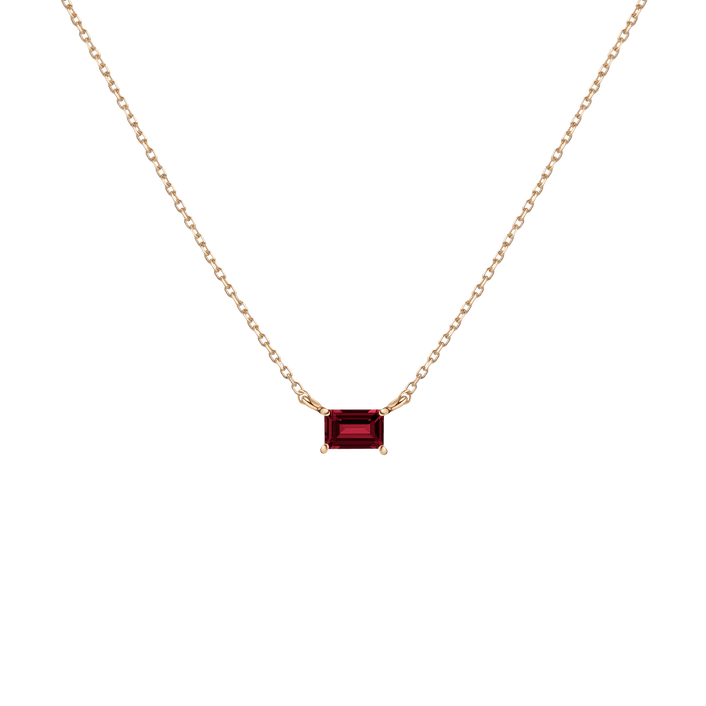 Birthstone Baguette Necklace Vermeil 14K 18K Yellow Gold Garnet - Jan