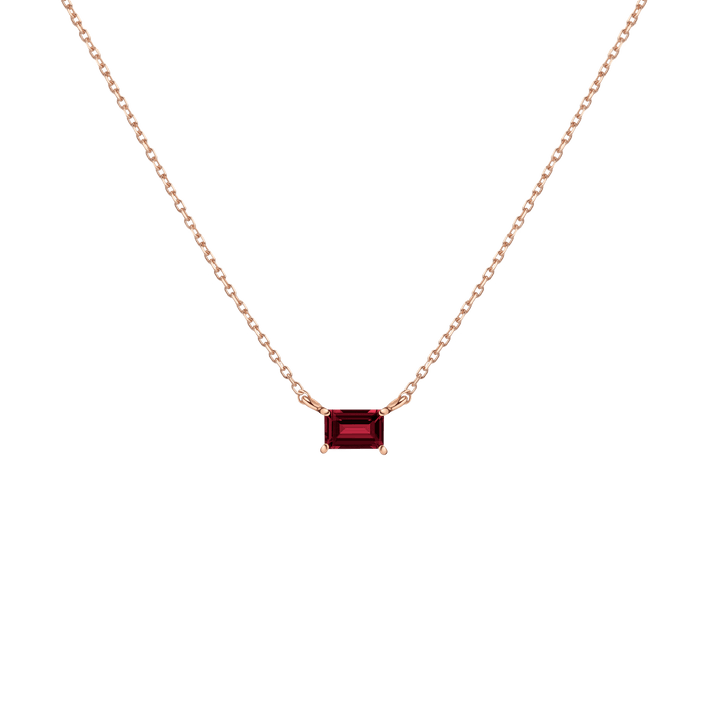 Birthstone Baguette Necklace Vermeil 14K 18K Rose Gold Garnet - Jan