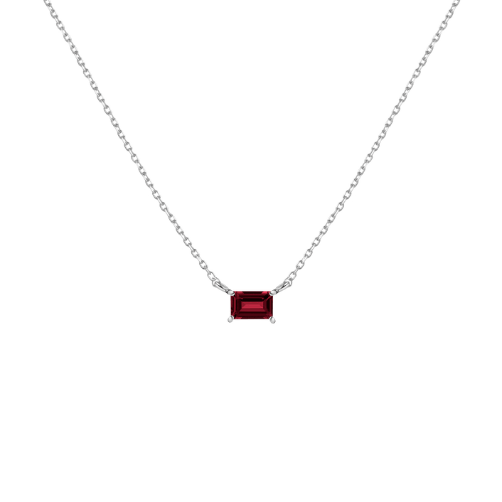 Birthstone Baguette Necklace Vermeil 14K 18K White Gold Garnet - Jan