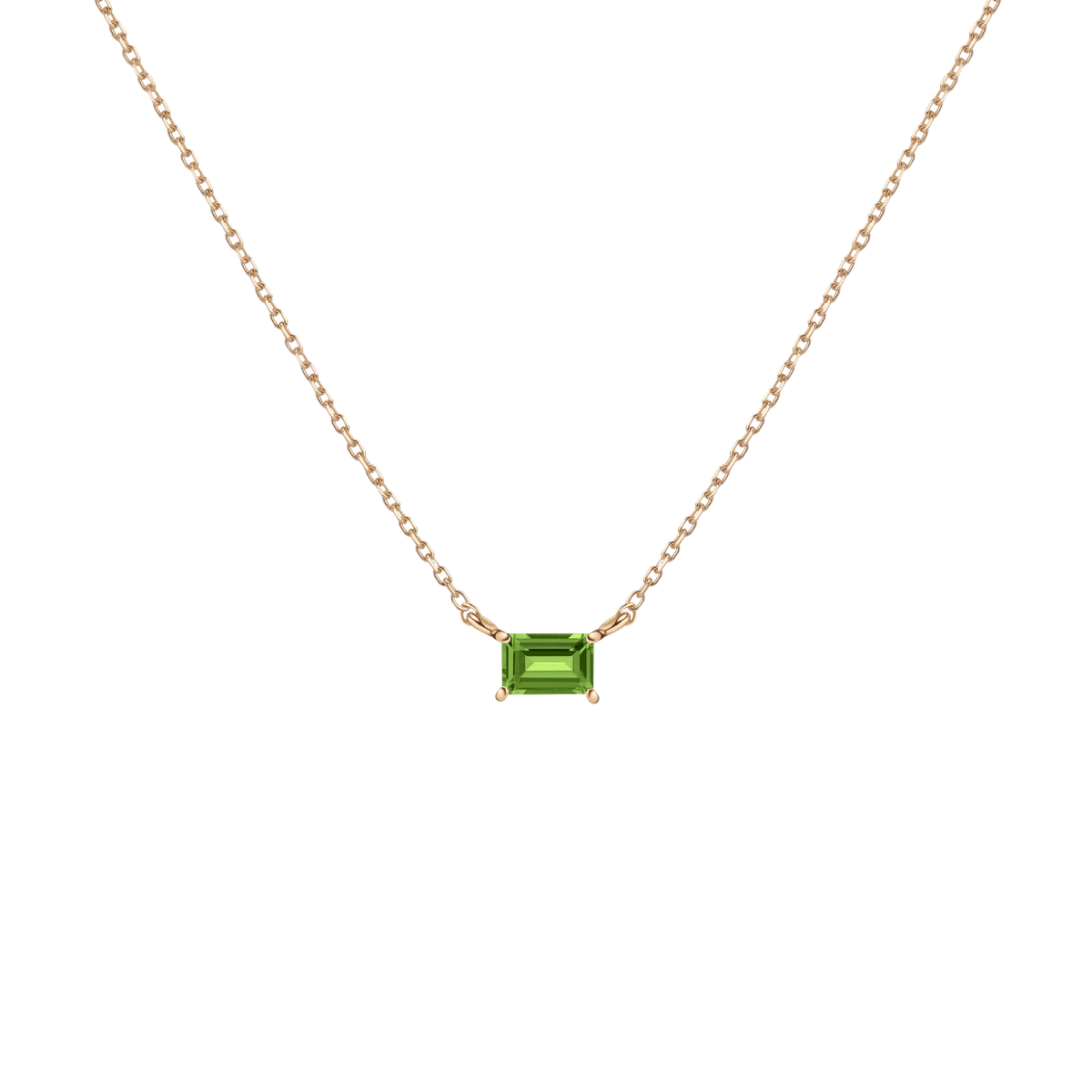 Birthstone Baguette Necklace Vermeil 14K 18K Yellow Gold Peridot - Aug