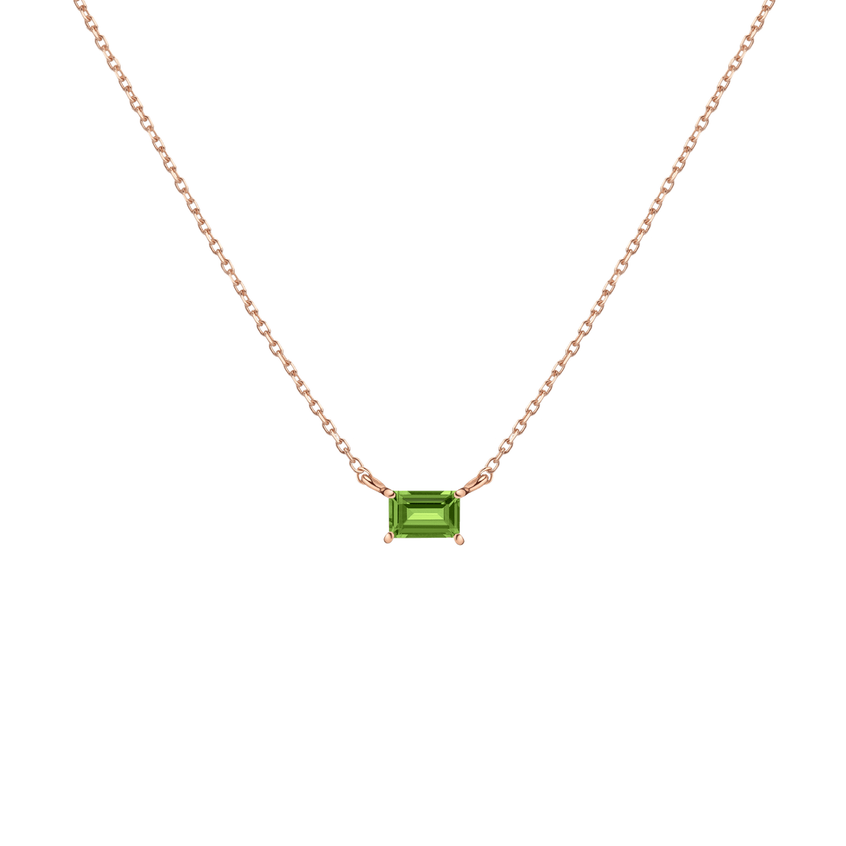 Birthstone Baguette Necklace Vermeil 14K 18K Rose Gold Peridot - Aug