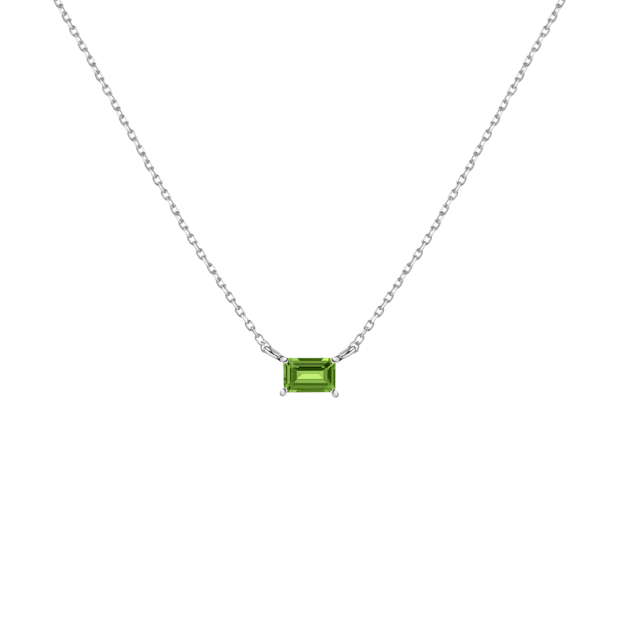 Birthstone Baguette Necklace Vermeil 14K 18K White Gold Peridot - Aug