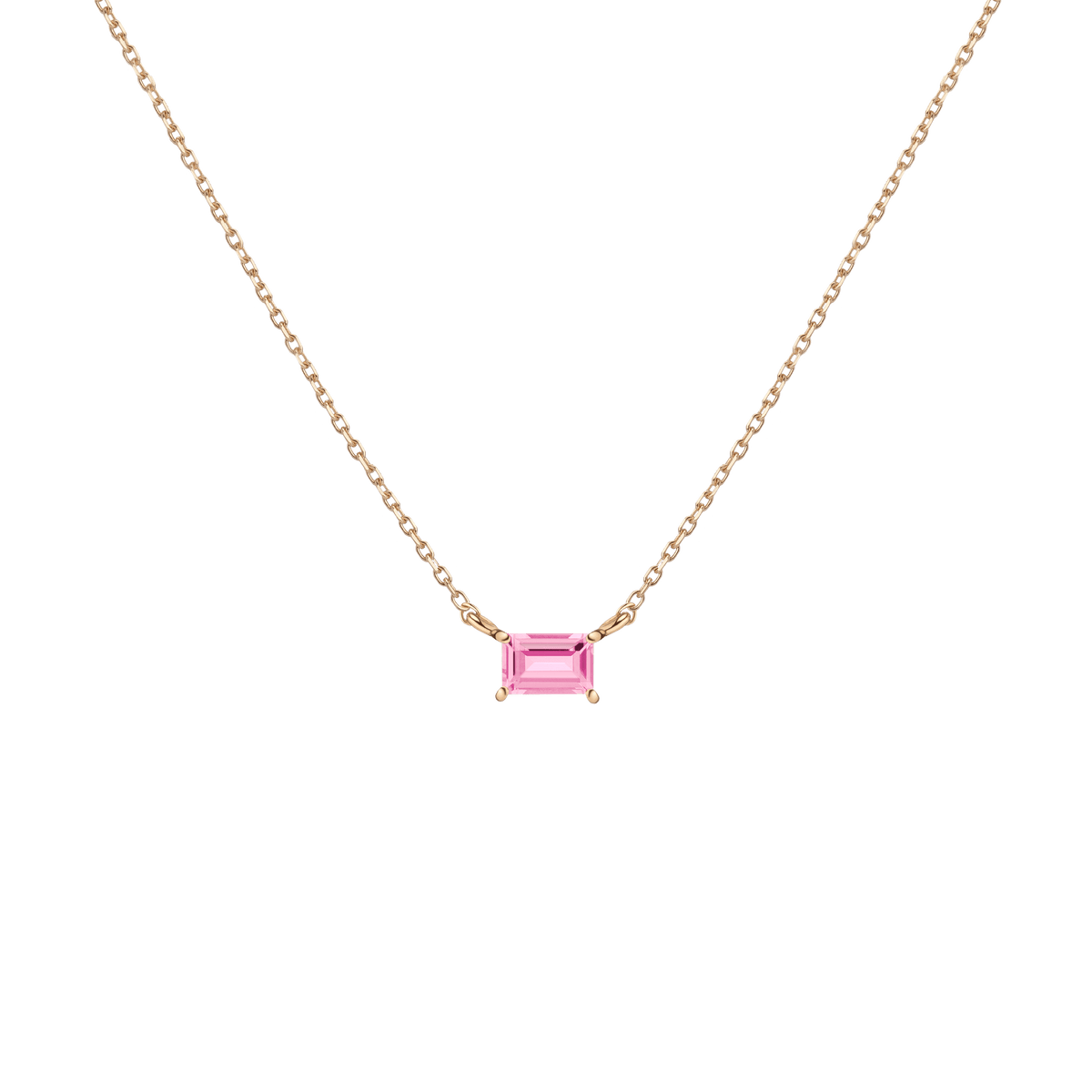 Birthstone Baguette Necklace Vermeil 14K 18K Yellow Gold Pink Sapphire - Oct