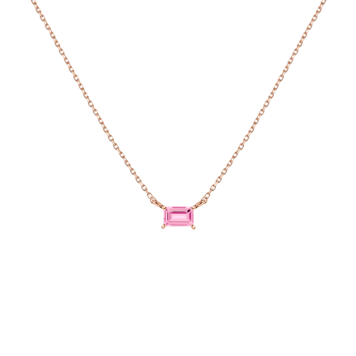 Birthstone Baguette Necklace Vermeil 14K 18K Rose Gold Pink Sapphire - Oct