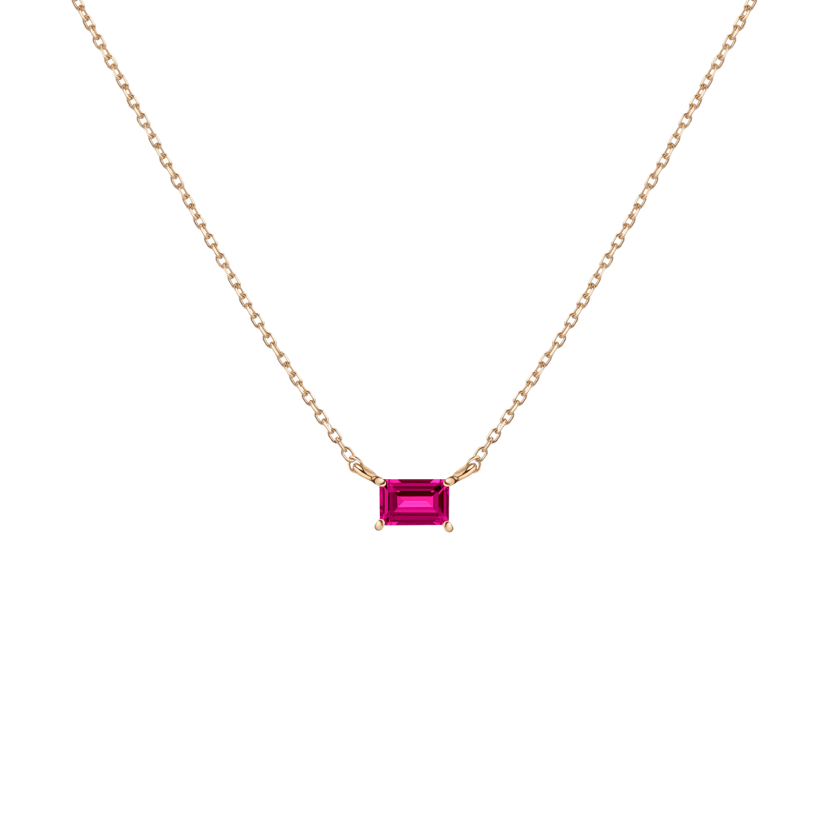 Birthstone Baguette Necklace Vermeil 14K 18K Yellow Gold Ruby - Jul