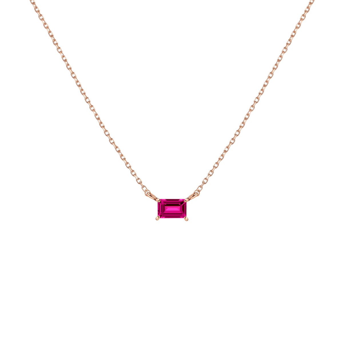 Birthstone Baguette Necklace Vermeil 14K 18K Rose Gold Ruby - Jul