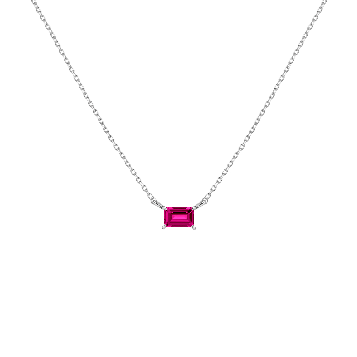 Birthstone Baguette Necklace Vermeil 14K 18K White Gold Ruby - Jul