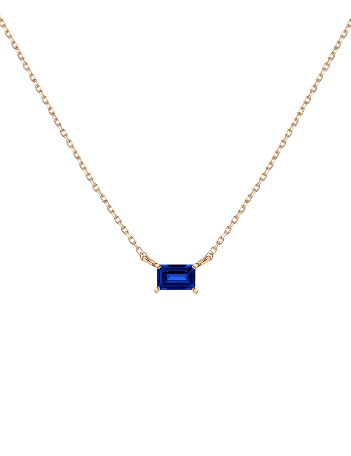 Birthstone Baguette Necklace Vermeil 14K 18K Yellow Gold Blue Sapphire - Sep First