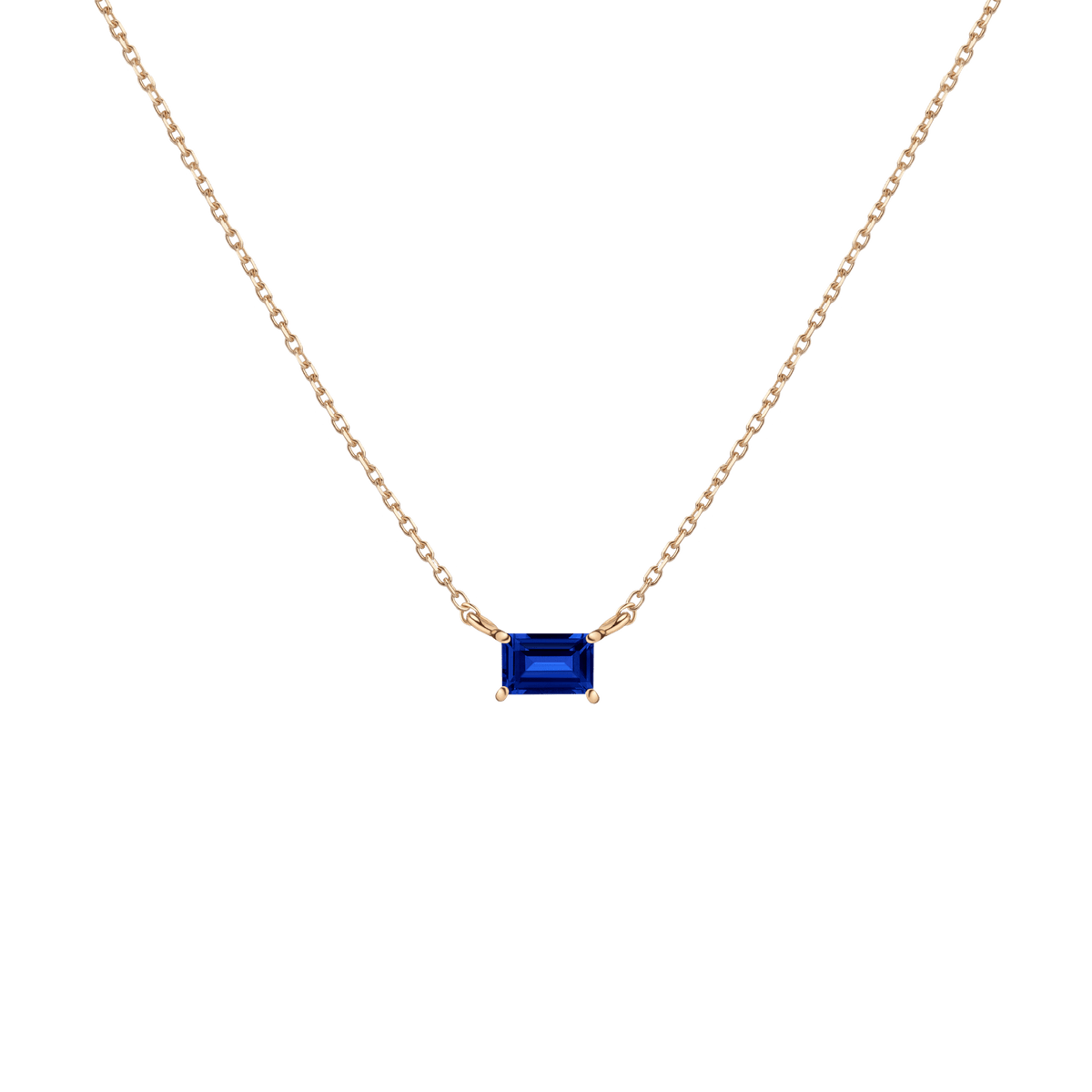 Birthstone Baguette Necklace Vermeil 14K 18K Yellow Gold Blue Sapphire - Sep First