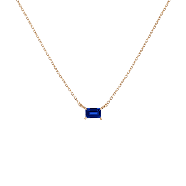 Birthstone Baguette Necklace Vermeil 14K 18K Yellow Gold Blue Sapphire - Sep First