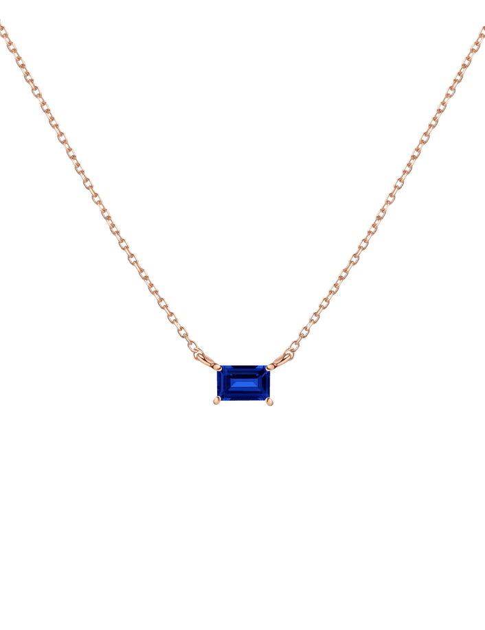 Birthstone Baguette Necklace Vermeil 14K 18K Rose Gold Blue Sapphire - Sep First