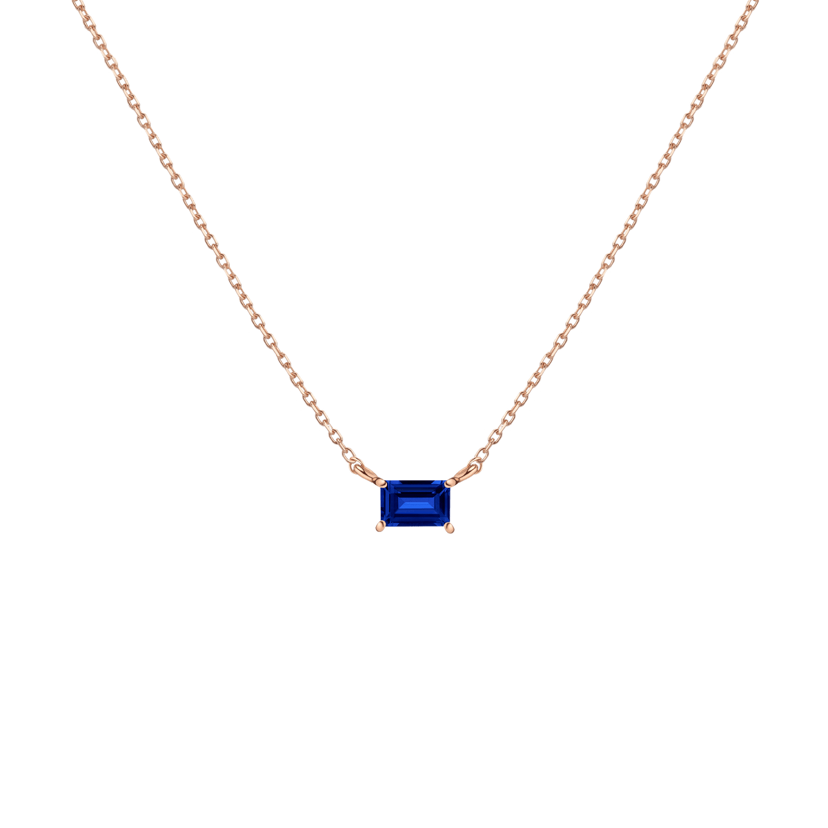 Birthstone Baguette Necklace Vermeil 14K 18K Rose Gold Blue Sapphire - Sep First