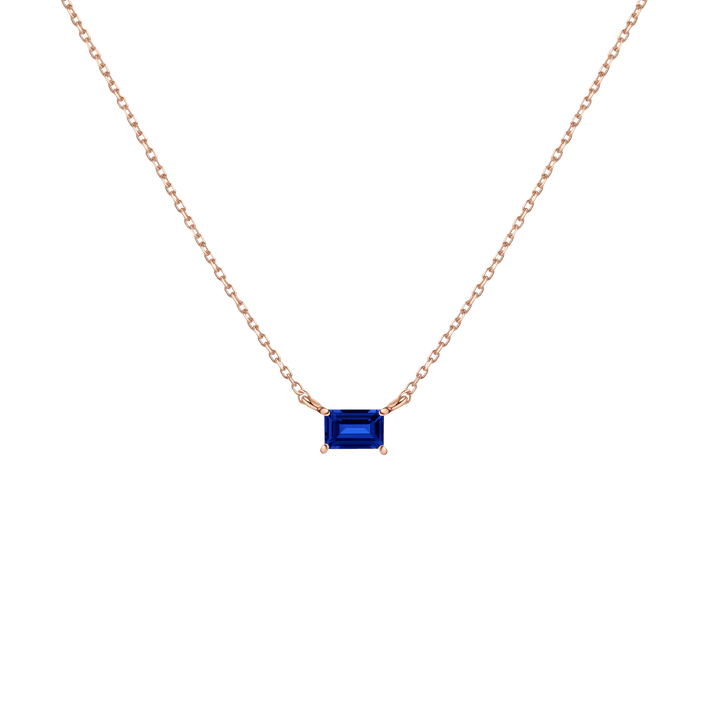 Birthstone Baguette Necklace Vermeil 14K 18K Rose Gold Blue Sapphire - Sep First