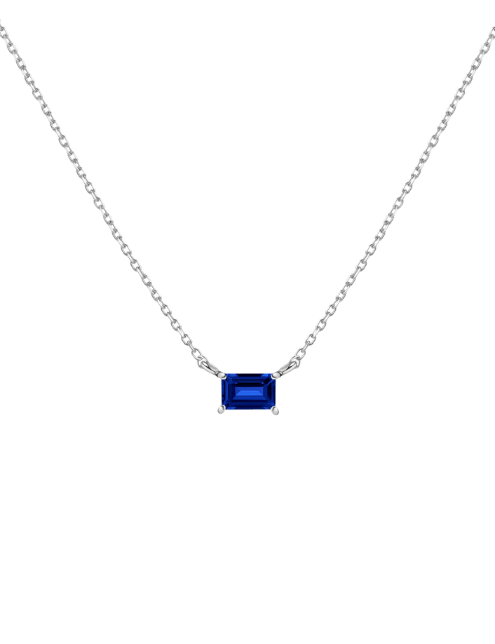 Birthstone Baguette Necklace Vermeil 14K 18K White Gold Blue Sapphire - Sep First