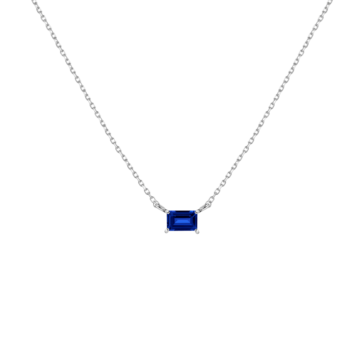 Birthstone Baguette Necklace Vermeil 14K 18K White Gold Blue Sapphire - Sep First