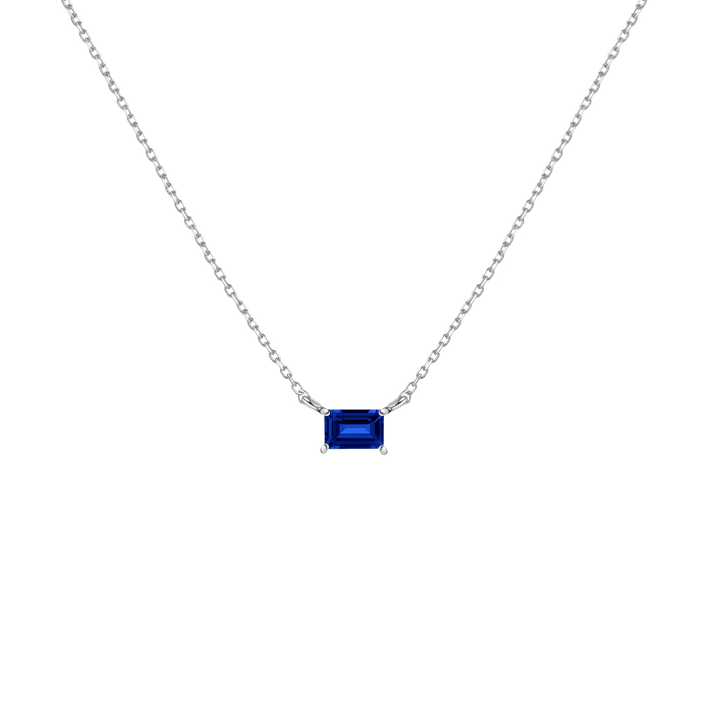 Birthstone Baguette Necklace Vermeil 14K 18K White Gold Blue Sapphire - Sep First