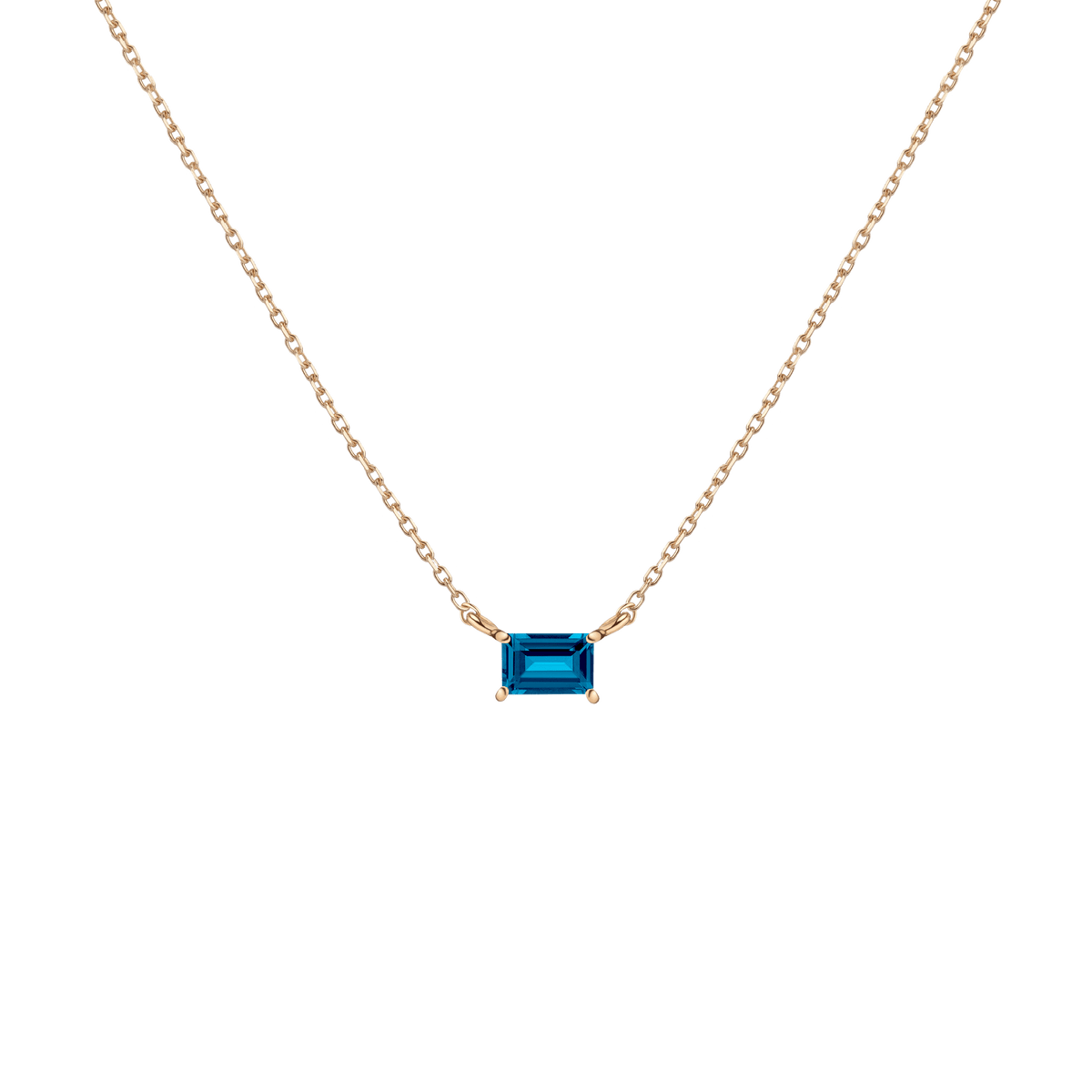 Birthstone Baguette Necklace Vermeil 14K 18K Yellow Gold London Blue Topaz - Dec