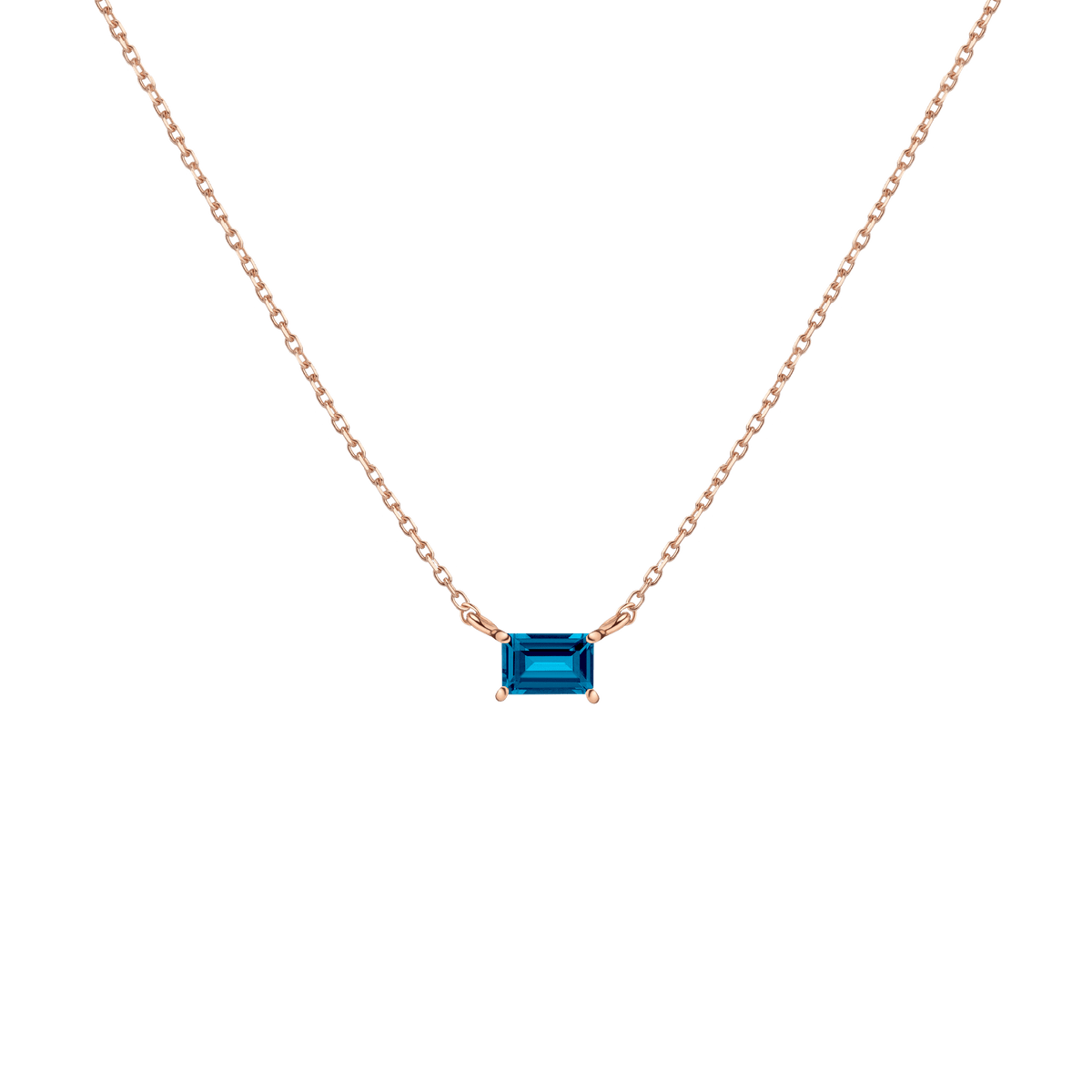 Birthstone Baguette Necklace Vermeil 14K 18K Rose Gold London Blue Topaz - Dec