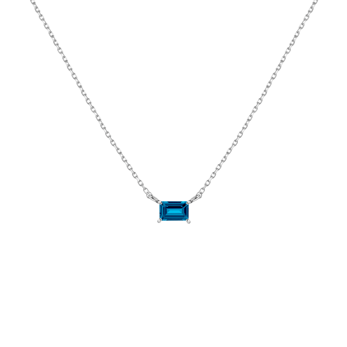 Birthstone Baguette Necklace Vermeil 14K 18K White Gold London Blue Topaz - Dec